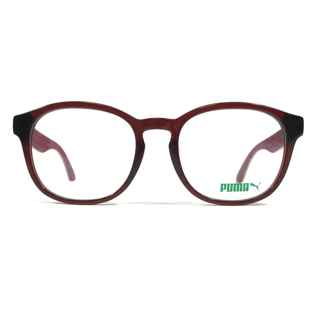 Puma Eyeglasses Frames PU00400A 012 Beige Red Round Suede Leather 53-20-140